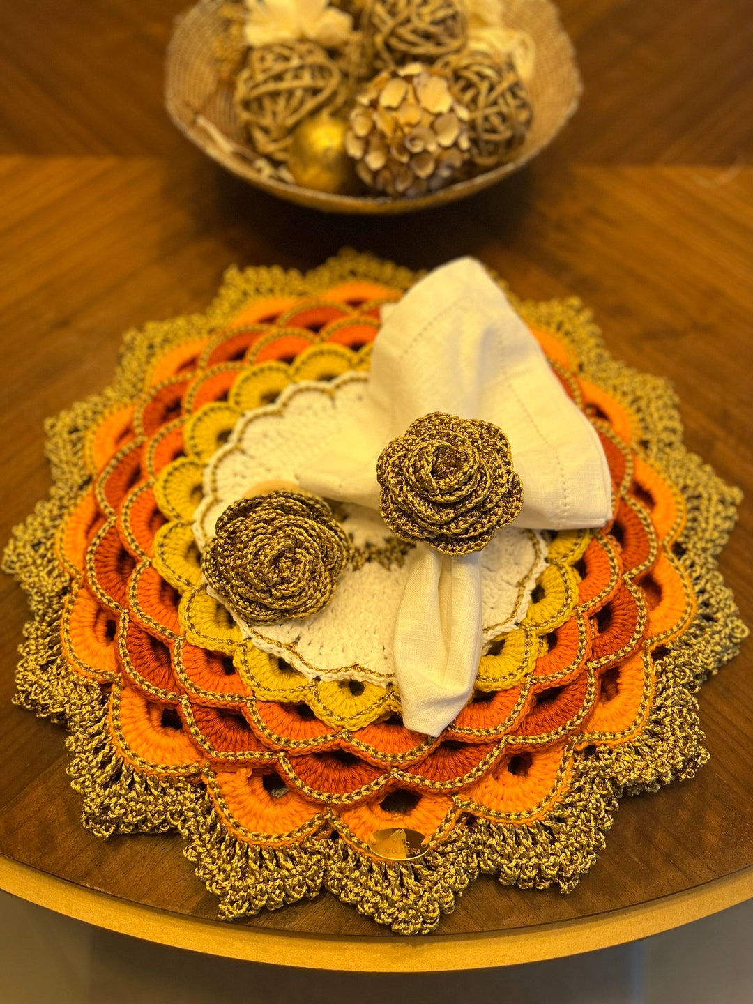 Mandala Crochet Placemat Turkish Model Placemat Table Etsy