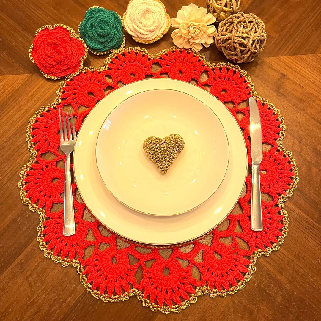 Placemat Crochet, Red Placemat Crochet, Christmas Crochet Etsy