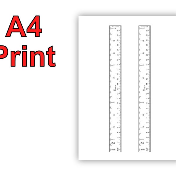 Règle millimètre pouce pouce A4 à imprimer ruban à mesurer échelle 250 mm 10 pouces pouce PDF