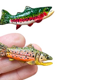 Forel Pin, Regenboogforel, Bruine Forel, polymeerklei pin, handbeschilderde pin