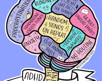 Adhd brain sticker, adhd sticker