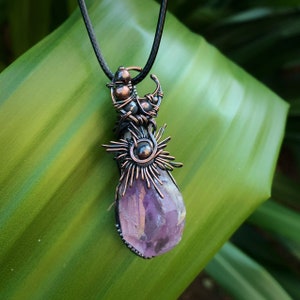 Handmade Amethyst Sun and Moon Necklace, Crystal Necklace, ,Crystal Pendant, Crystal Jewelry