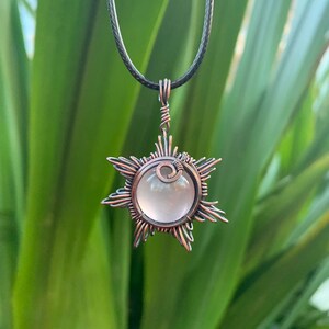 Handmade Rose Quartz Sphere Sun Necklace, Crystal Necklace, ,Crystal Pendant, Crystal Jewelry