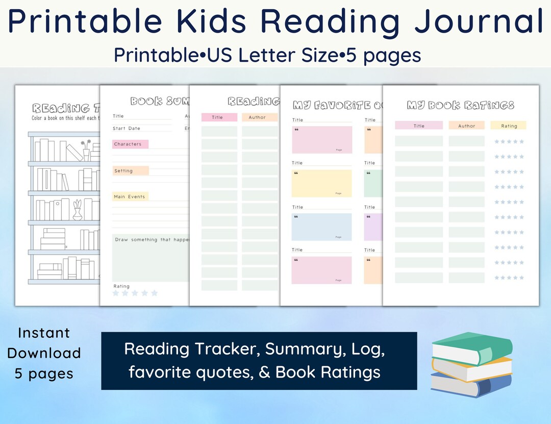 Printable Reading Journal Kids Reading Journal Reading Log - Etsy