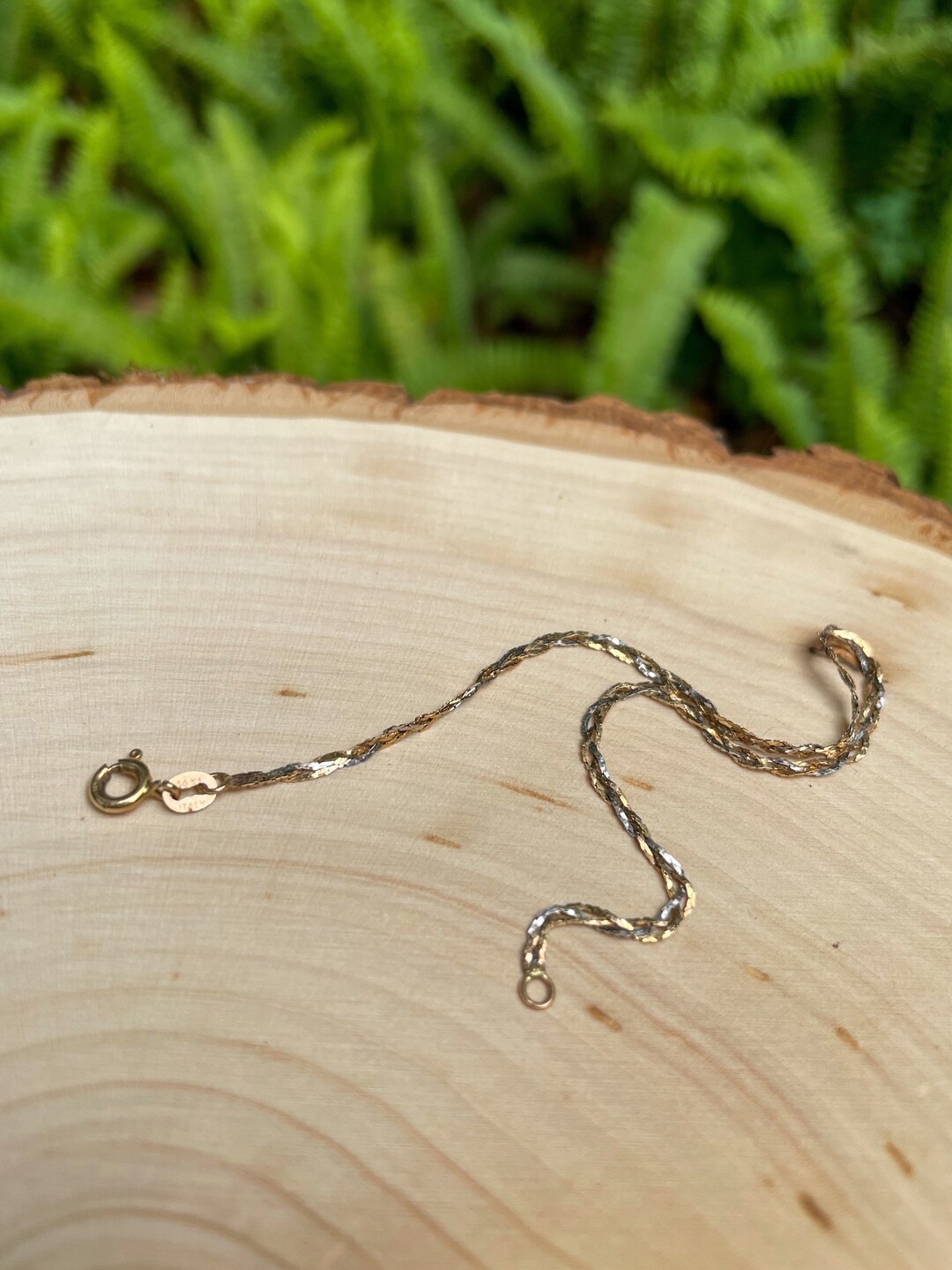 14k Tricolor Gold Braided Herringbone Chain Bracelet 7 Etsy