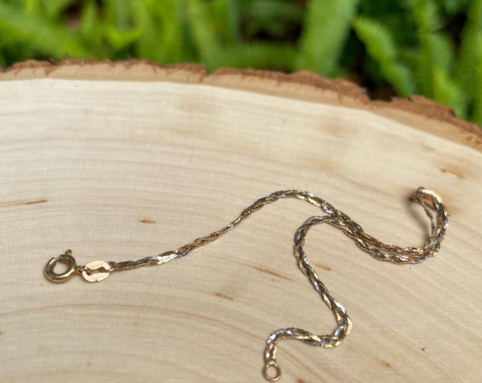 14k Tricolor Gold Braided Herringbone Chain Bracelet 7 Etsy
