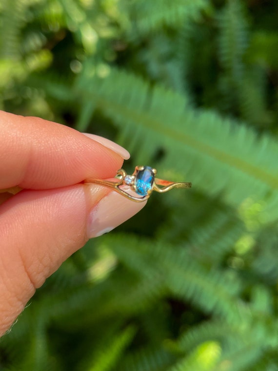 10k Yellow Gold Diamond and Aquamarine Ring | Siz… - image 10