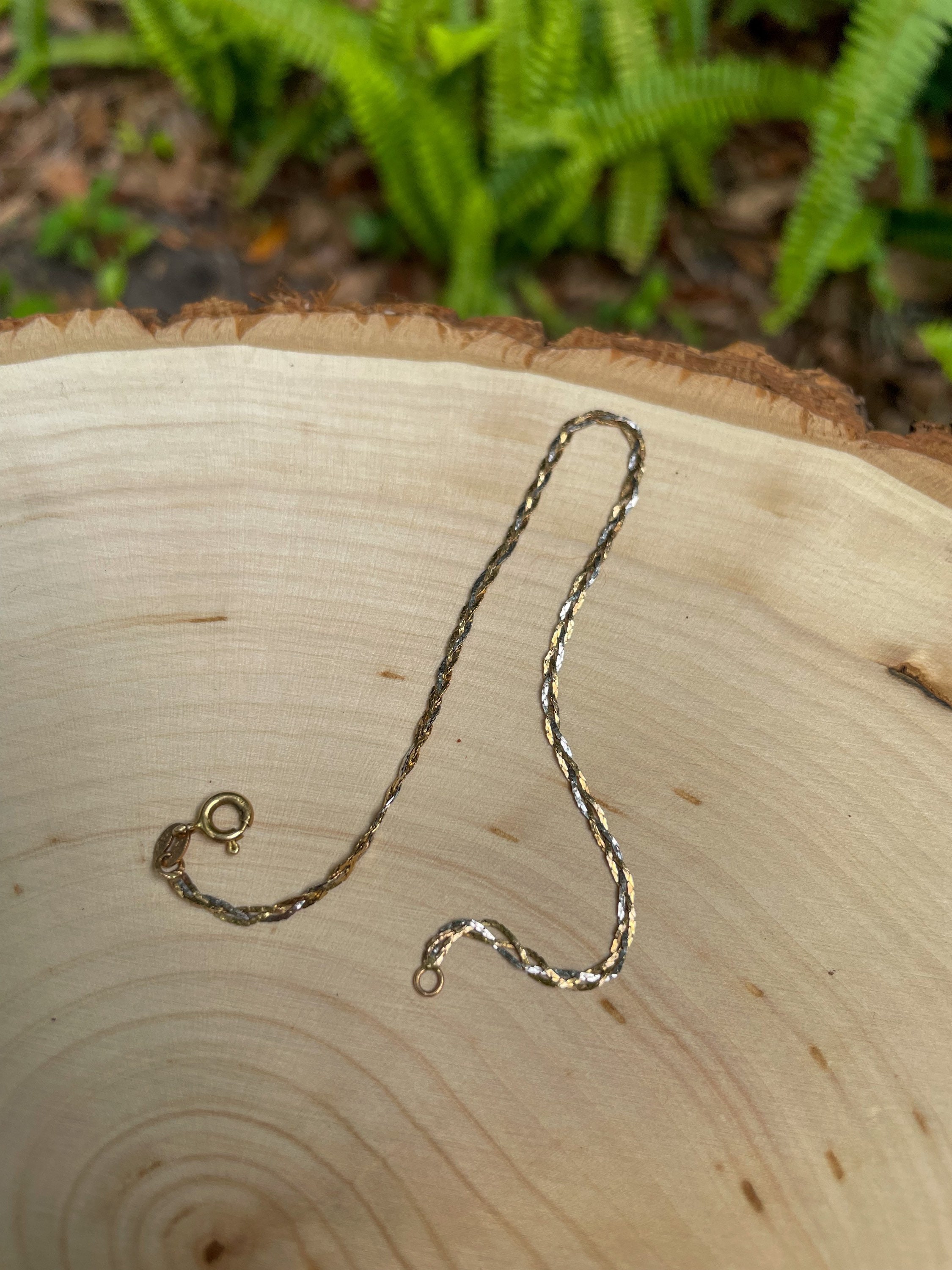 14k Tricolor Gold Braided Herringbone Chain Bracelet 7 Etsy