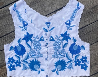 Traditional Hungarian hand embroidered blue Vest, Hungarian Waistcoat colorful Flower, floral vest, Hungary embroidery