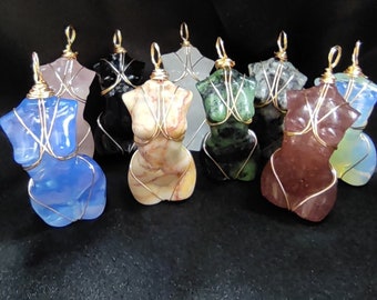 Crystal Goddess Body Pendant Necklace, Natural Stone Torso