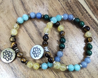 Good Luck Gemstone Bracelet, Tiger's Eye, Malachite, Citrine