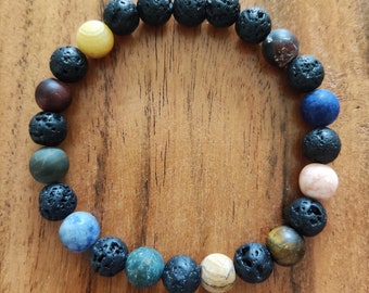 Solar System Bracelet, Lava Rock & Matte Gemstone Beads
