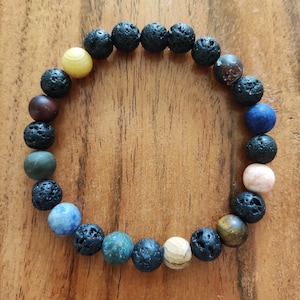 Solar System Planets bracelet with Lava Rock, Matte Gemstone Beads, Stretch Bracelet. Unique Nine Planets, Galaxy Bracelet, Matte Gemstone