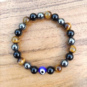 Triple Protection Bracelet with Evil Eye, Turkish Evil Eye Bracelet, Anxiety Relief Bracelet, Balance, Healing and Energy Bracelet