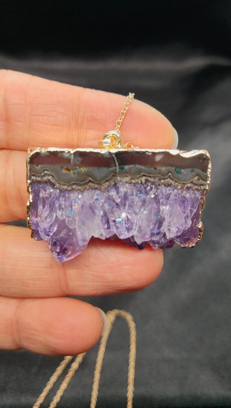 Beautiful Amethyst Slice Necklace, Amethyst Slice Pendant, Raw Amethyst Necklace, Amethyst Druzy, Crystal Necklace, Locket necklace