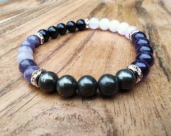 Empath Protection Bracelet, Black Tourmaline, Lepidolite, Rose Quartz