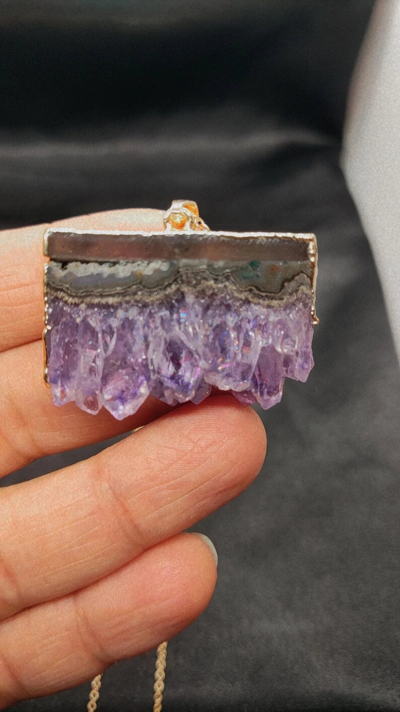 Beautiful Amethyst Slice Necklace, Amethyst Slice Pendant, Raw Amethyst Necklace, Amethyst Druzy, Crystal Necklace, Locket necklace