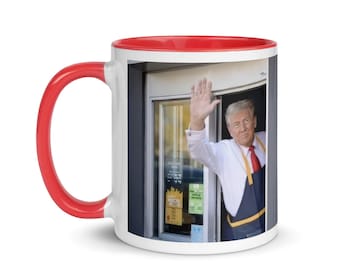Trump Working Fast Food Coffee Mug | Funny Trump Mug Gift | Funny Coffee Mug | Funny Tea Mug | Trump Support Gift | Trump McDonalds Mug