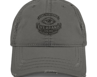 Vintage Eye Brand Solingen Germany Distressed Hat – ouderwetse muts voor verzamelaarsstijl