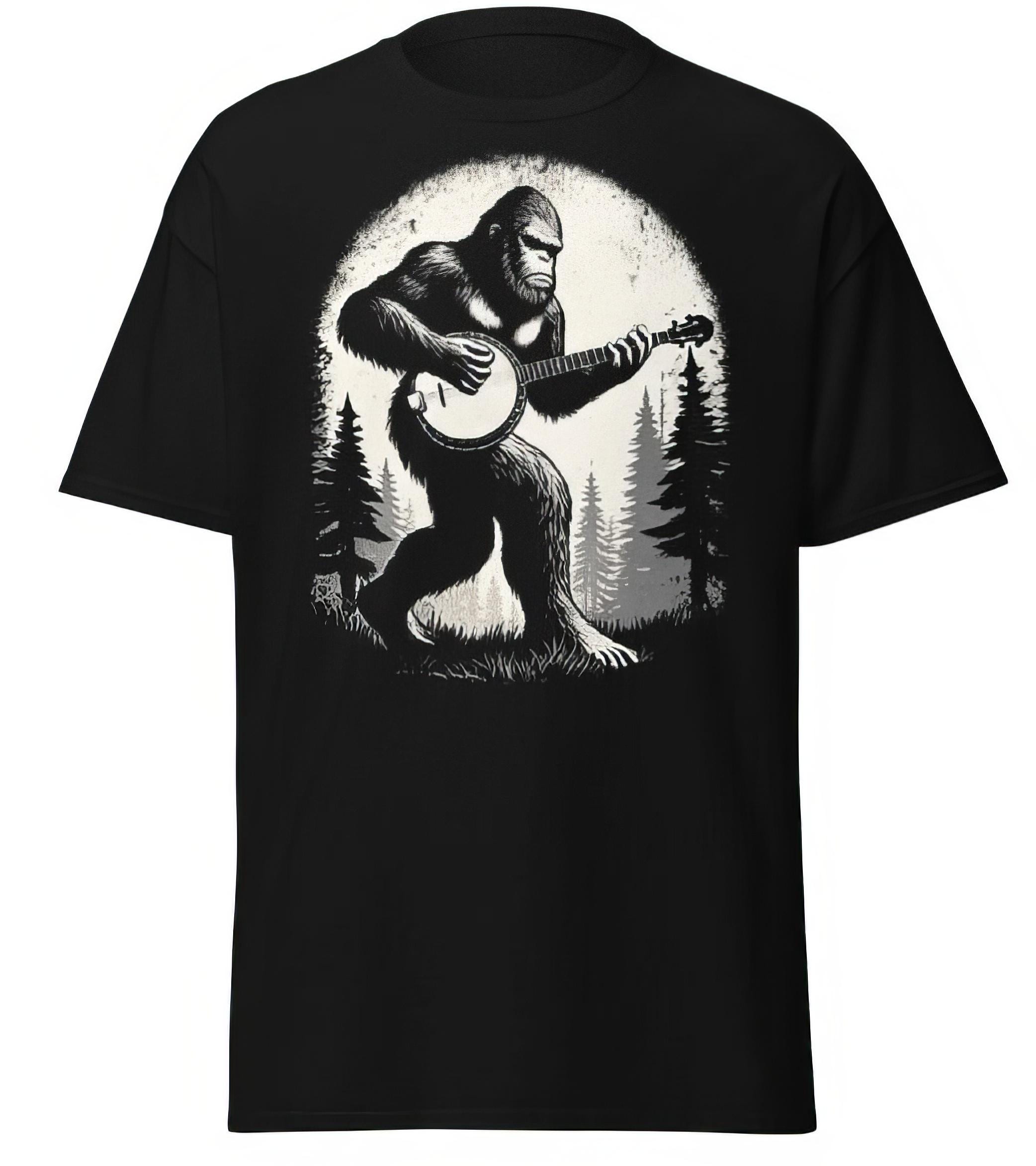 Sasquatch Playing The Banjo Meme T Shirt | Sasquatch Playing Banjo Tee Cool Vintage Graphic Bluegrass Gift For Men Kids Banjo Player TShirts