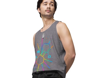 Tanktop met ketamine-molecuul: psychedelische ravewear, trippy festivaltopje