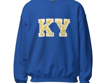 Kentucky KY guldenroede sweater | Bloemen patchworkletters | Gezellige State Pride-trui met ronde hals