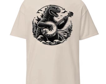 Banjo T Shirt Funny Vintage Banjo Shirt | Dinosaur Playing Banjo | Cool 90s Graphic Tee Acoustic Men Women Rock Bluegrass | Comfort Colors