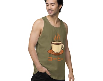 Retro Japanse koffietanktop: Distressed Cafe-shirt met print