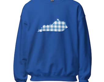 Sweatshirt met Kentucky State-omtrek – ronde hals blauwe gingham-patchwork