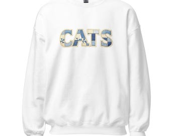 Sweatshirt met wilde stakingen van Kentucky | Blauwe patchworkletter met ronde hals