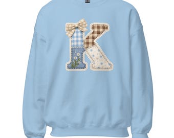 Initial K patchwork-sweater | Gewatteerde ronde hals met monogram