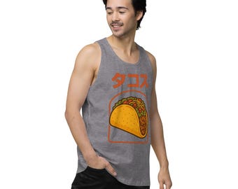 Retro taco-tanktop: vintage Japans T-shirt met print, kawaii streetwear