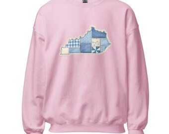 Sweater met contouren van de staat Kentucky | Patchwork gingham- en denim