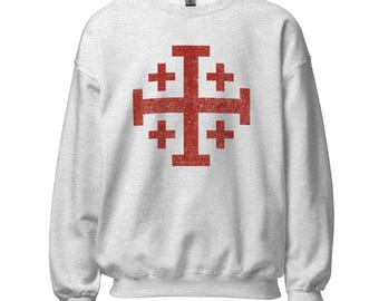 Hoodie met verweerd Jeruzalem-kruis - Middeleeuws Tempelierssymbool