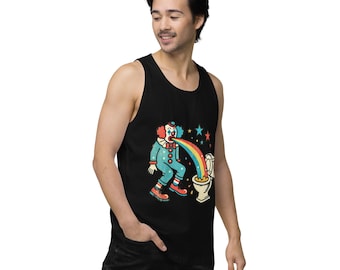 Rainbow Vomit Clown Tanktop: Retro Trippy Circus Graphic Ravewear