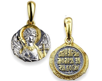 Angel of Lord,Mount Athos,Monasteries,Mount Athos Icon Pendant,Sterling Silver & 24K Gold Plated,St. Panteleimon Monastery,Mount Athos