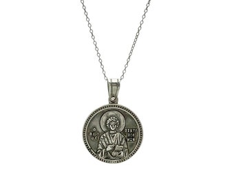 Saint Panteleimon Silver Pendant Greek Orthodox, Sterling Pendant, Pendant 925 Sterling, Panteleimon Charms, jewellery pendant, saint gifts