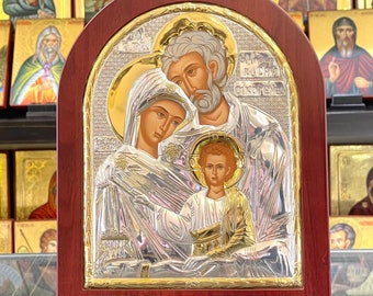 The Holy Family,Mount Athos,Monasteries,Mount Athos Icon,Orthodox Icon,Hand Made Icon,Icon For Gift,Icon With Silver