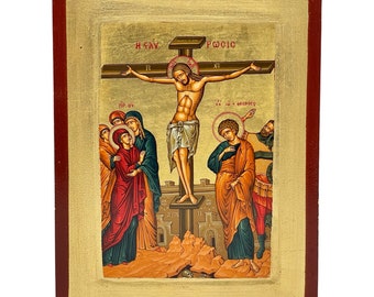 Crucified Christ,Mount Athos,Monasteries,Mount Athos Icon,Orthodox Icon,Hand Made Icon,Icon For Gift,Icon With Gold