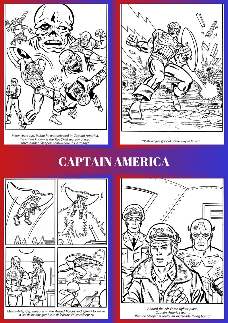 Captain America Coloring Book 32 Pages Printable PDF Instant Digital