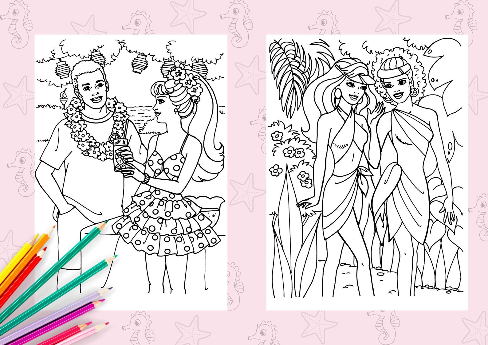 Coloring Book Vintage Barbie Tropical Splash 1995 Printable PDF Instant