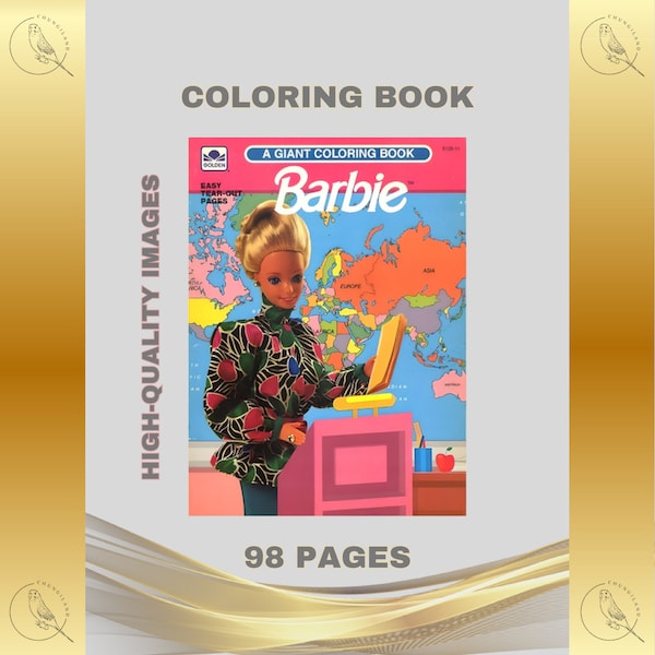 A Giant Coloring Book Barbie 98 Pages to Color 1991 Printable PDF Instant Digital Download Retro Vintage DIY Crayons Art Fun Doll Indoor