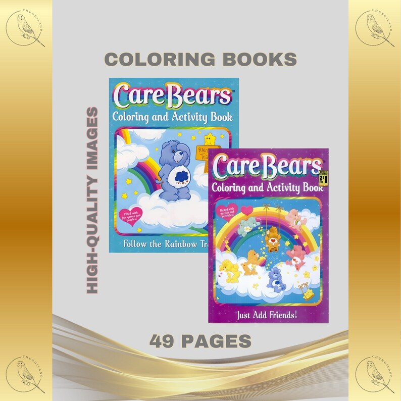Vintage Care Bears Coloring Books Set 49 Pages Printable PDF Instant