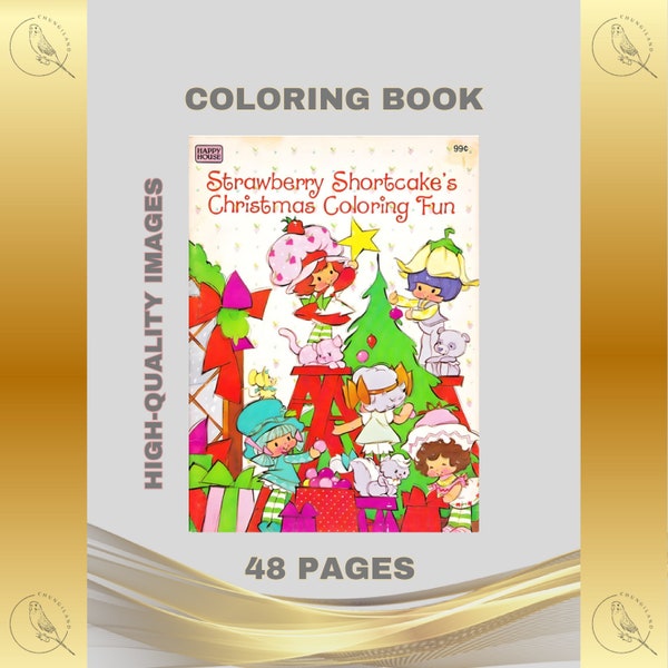 Vintage Coloring Book Printable PDF Instant Digital Download 48 Pages to Color Strawberry Shortcake Christmas Retro Children Family Art Fun