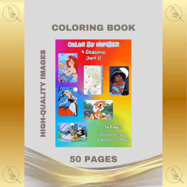 Color by Number Coloring Book 50 Pages to Color Printable PDF Instant Digital Download Adult Children Kids Family Art DIY Fun 4 Seasons