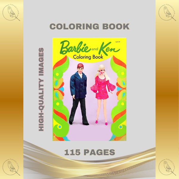 Barbie und Ken Malbuch Druckbare PDF Sofortiger digitaler Download 115 Seiten 2 Papierpuppen Vintage Retro Mode Spiel Entspannender Antistress