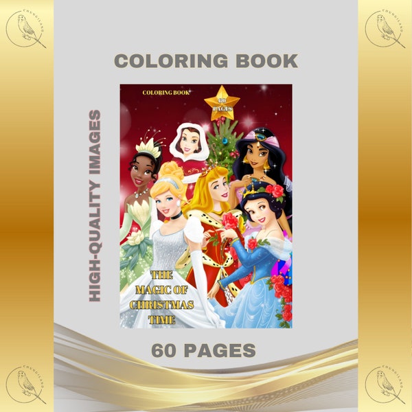 Christmas Coloring Book Printable PDF Instant Digital Download 60 Pages to Color for Kids Fun Art