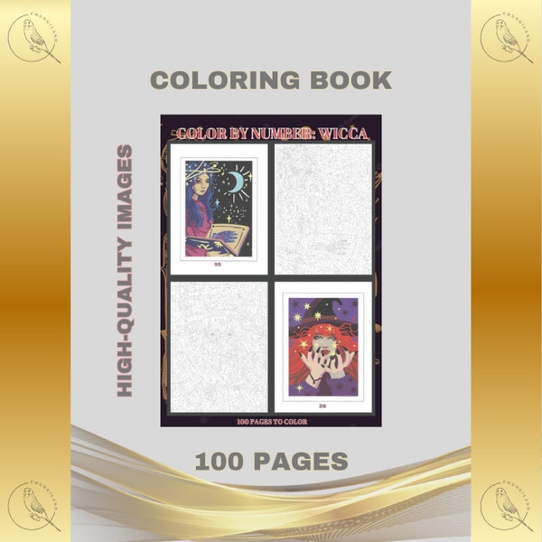 Coloring Book Color by number Wicca 100 pages to color Printable PDF Digital Download Halloween Fun