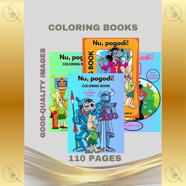 Vintage Coloring Books Nu Pogodi 110 Pages to Color Printable PDF Instant Digital Download Retro Cartoon Soviet