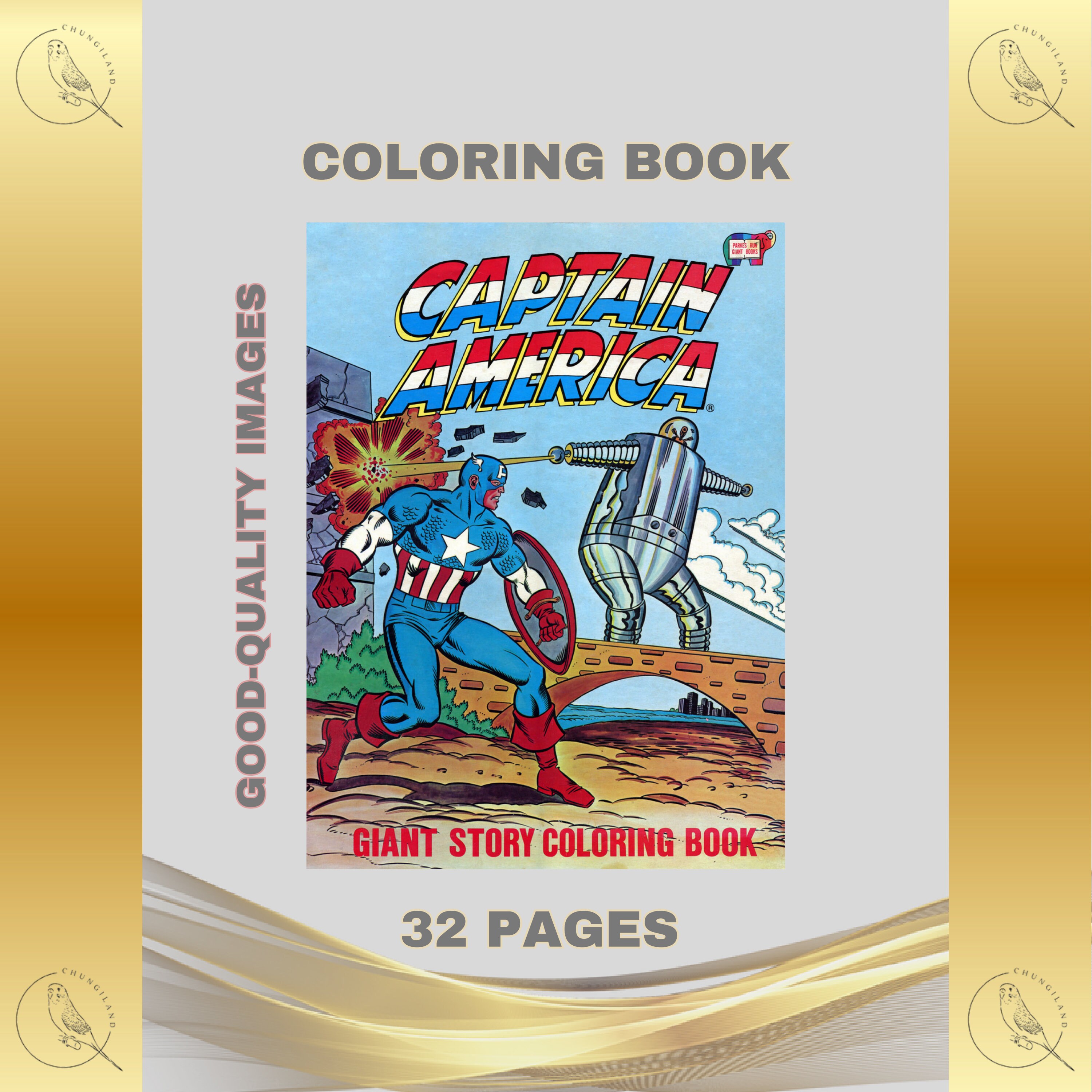 Captain America Coloring Book 32 Pages Printable PDF Instant Digital ...